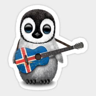 Baby Penguin Playing Icelandic Flag Guitar Sticker